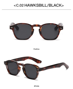 Detail view of tortoiseshell round sunglasses with black lenses from multiple angles