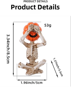 Detailed size specifications for the meditating pumpkin skeleton decorative figurine