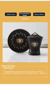 Detailed view of Turkish Evil Eye ceramic jar with gold-painted accents and lead-free glaze