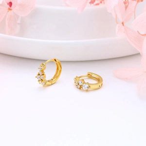 S925 sterling silver geometric hoop earrings with zircon in a minimalist gold finish
