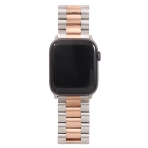 Detail of two-tone silver and rose gold stainless steel 3-bead band for Apple Watch