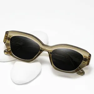 Retro small frame polarized sunglasses with translucent olive green TR frame and TAC lenses