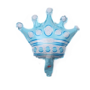 Blue crown foil balloon with white dots and stripes for birthday party decoration