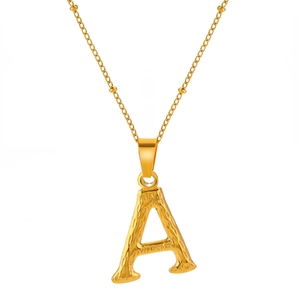 Gold stainless steel chain necklace with square initial A pendant in minimalist style