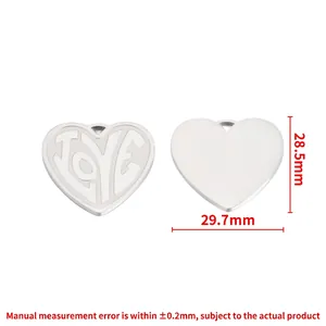 Stainless steel large heart pendant with LOVE cut-out, size 28.5mm x 29.7mm dimensions