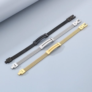 Adjustable stainless steel mesh bracelet in black, silver and gold finishes for unisex wear