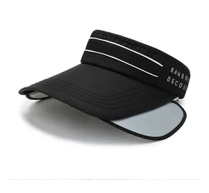 Detail of black sun visor with retractable side panels and side embroidery