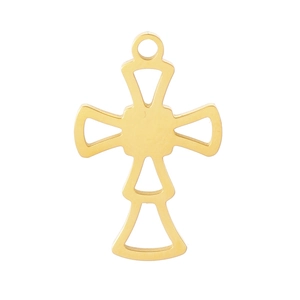 Macro shot of gold hollow cross pendant with top hanging ring for jewelry making