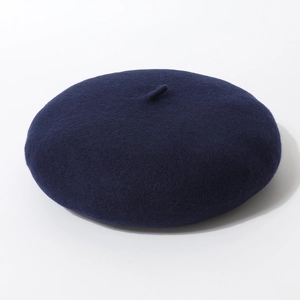 Elegante marineblauwe wollen baret voor dames met een klassieke steel op de bovenkant