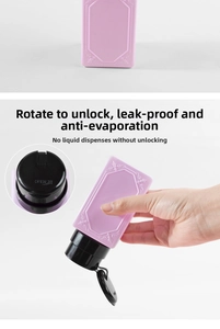 Pink manicure liquid pump bottle with leak-proof rotating lock and embossed texture