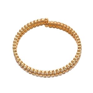 Luxurious gold double-layered open bangle with sparkling pave rhinestones for women