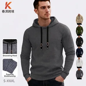 Men's Hoodie Waffle Knit Jacquard Texture Long Sleeve Casual Urban Streetwear Drawstring Hood Kangaroo Pocket