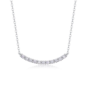Elegant S925 sterling silver necklace with curved white moissanite stones on a fine chain