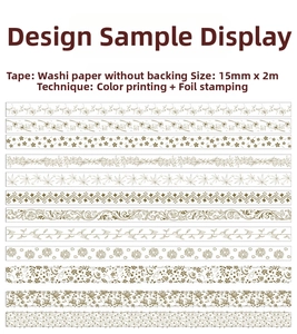 Detail of 15mm gold foil washi tape designs featuring retro floral and vine patterns
