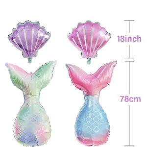 Mermaid tail and shell foil balloon set dimensions in inches and centimeters