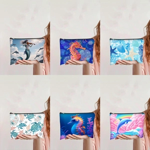 Trousse De Maquillage En Toile Sirène Océan De Rêve Sac Portable Avec Fermeture Éclair Pour Femmes Voyage Quotidien