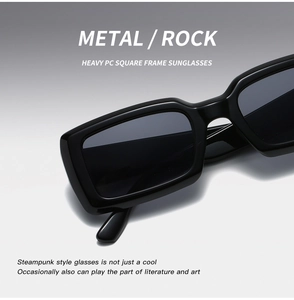 Detail view of thick black square sunglasses frame with a glossy polished PC finish