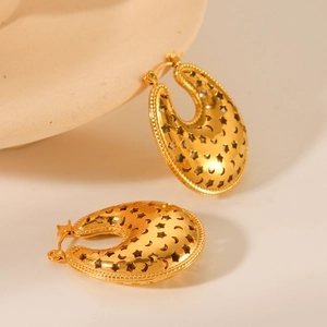 Gold hollow star pattern U-shaped stainless steel earrings with premium metallic finish