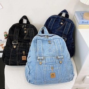Three denim tote bags in black, dark blue, and light blue shown from a front angle