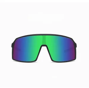 Close-up of TR90 athletic sunglasses with black frame and colorful gradient polarized lens