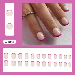 French short square press-on nails in plum pink with matching pink tips 24pcs set