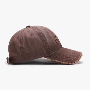 Casquette de baseball en coton marron vieilli avec broderie 3D et finition vintage