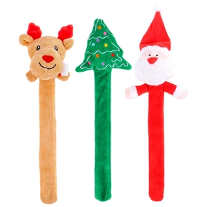 Plush Christmas slap bracelets featuring reindeer, Santa Claus, and Christmas tree toys