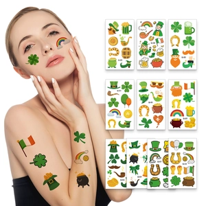 St Patricks Day Temporary Tattoos Waterproof Green Shamrock Leprechaun Rainbow Irish Festive Body Face Art Stickers For Party Decoration