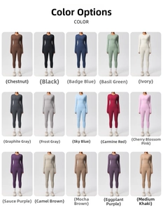 Grid display of 15 solid colors for brushed tight yoga set with long sleeve and leggings
