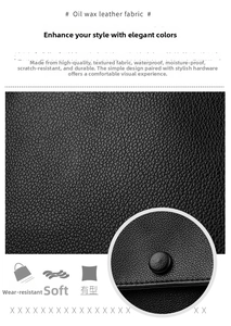 Detail of waterproof black oil wax leather backpack showing lychee grain texture and hardware