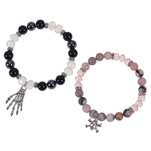 Natural Stone Beaded Bracelet With Alloy Skeleton Hand And Skull Charm Halloween Gothic Punk Fashion Jewelry Unisex