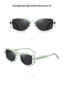Detail view of transparent light green TR90 polarized sunglasses with dark grey lenses