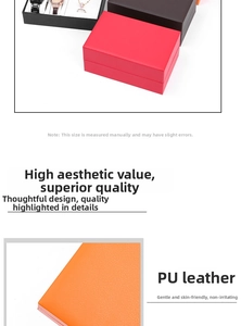 Close-up of premium lychee grain PU leather flip boxes for watches and necklaces