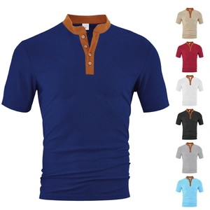 Men Short Sleeve Henley Shirt Polyester Jacquard Waffle Texture Breathable Contrast Collar Casual Summer Top