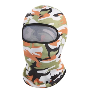 Detail of breathable orange camouflage tactical face mask with high-elastic eye opening