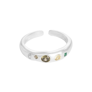 S925 sterling silver open ring with multi-color zircon stones and geometric design