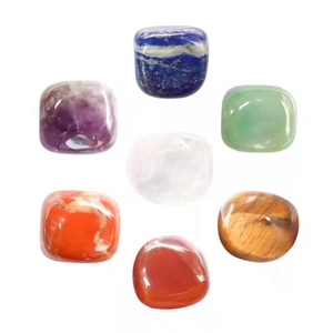 Seven-piece polished natural healing stones set including amethyst and lapis lazuli crystals