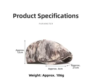 Detailed parameter diagram showing dimensions and weight of this retro newsboy cap