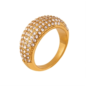 Minimalist geometric hollow ring in 18k gold finish with sparkling pavé cubic zirconia