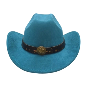 Chapeau De Cow-Boy Western Vintage Feutre Daim Bord Large Avec Boucle Étoile En Métal Style Ethnique Rétro Pour Voyage Photographie