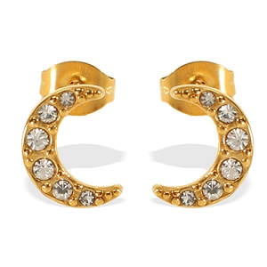 Boucles d'oreilles lune en acier titane doré 18 carats avec des zircons brillants