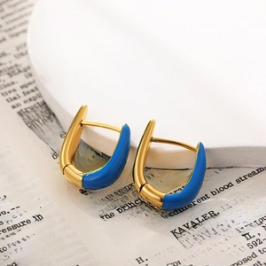 Minimalist U Shaped Hoop Earrings Copper Gold Color Plated Enamel Drip Oil Elegant Simple Jewelry For Women Daily Wear