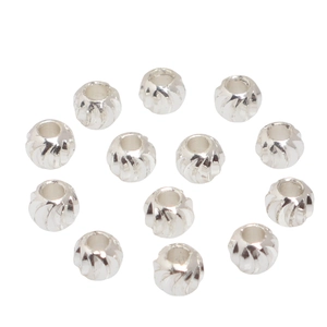 12 silver spiral beads for DIY jewelry making with textured spherical metal finish