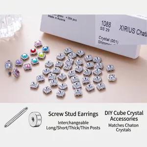 Square Stud Earring Settings Cubic Zirconia Pavé DIY Jewelry Findings Titanium Steel Copper Screw Back Rod Components