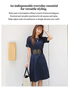 Fashionable black leather waist belt with gold chain detail for dresses and shirts