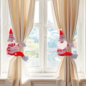 Embrasses de rideaux peluche Père Noël et Bonhomme de neige pour décoration de fête maison