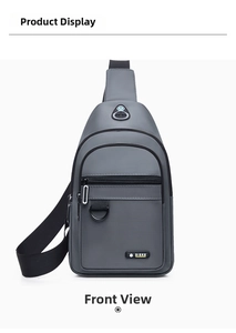 Front view of waterproof Oxford cloth sling bag featuring earphone hole and D-ring buckle