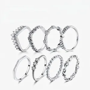 Minimalist 925 Sterling Silver Ring With Cubic Zirconia Heart Star Crown Stackable Wedding Jewelry For Women