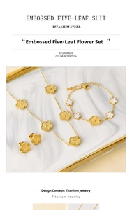 Detailed macro view of titanium steel floral jewelry set with white shell inlay