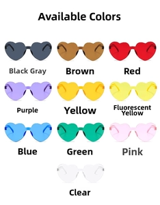 Multiple color options for rimless heart-shaped sunglasses in vibrant jelly tones
